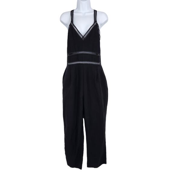 Express Washable Linen Blend Jumpsuit with Sheer Lace Details - Picture 2 of 6